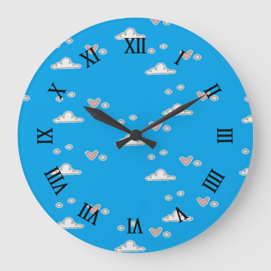 ハートと雲が青 ラージ壁時計 (正面)