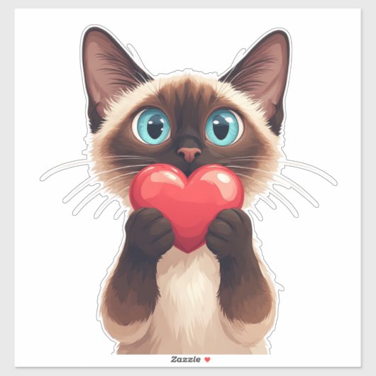 ハートと青い目を持つスイートシャム猫 💙 シール (シート)