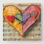ハートと音楽 スクエア壁時計 (正面)