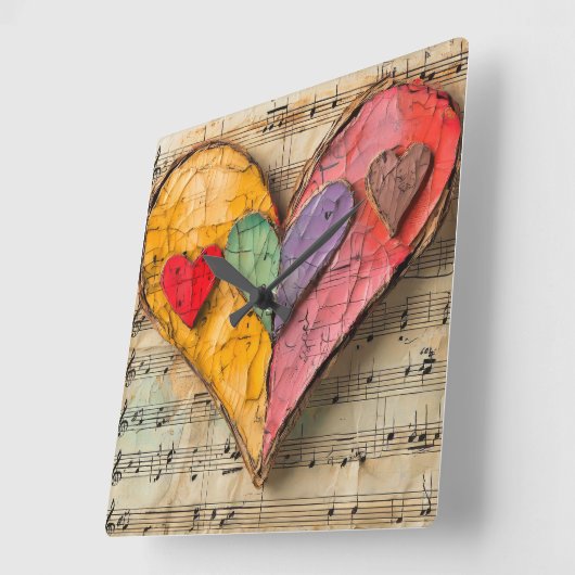 ハートと音楽 スクエア壁時計 (傾斜)