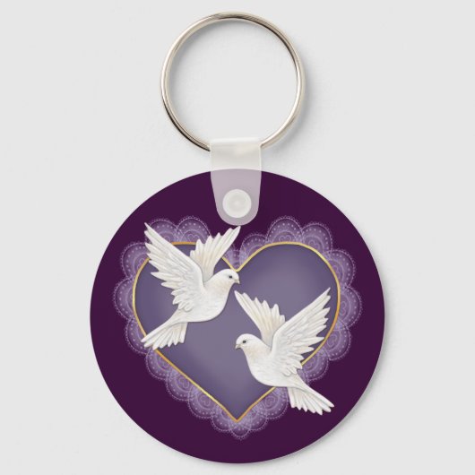 ハートと鳩 – 紫 キーホルダー (正面)