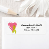 ハートと黄色のリボン差出人住所ラベル ラベル (インサイチュ)