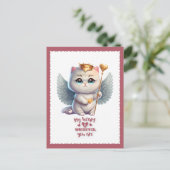 ハートどこにいてもチビ(小さくかわいく書いた感じ)エンジェルキャットバレンタイン シーズンポストカード (スタンド正面)