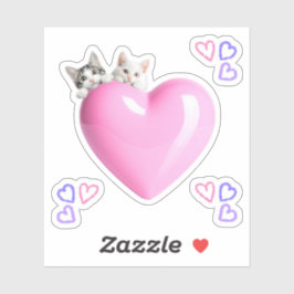 ハートにちょこんと乗るかわいい猫たちのカスタムカットビニールシール♡ シール