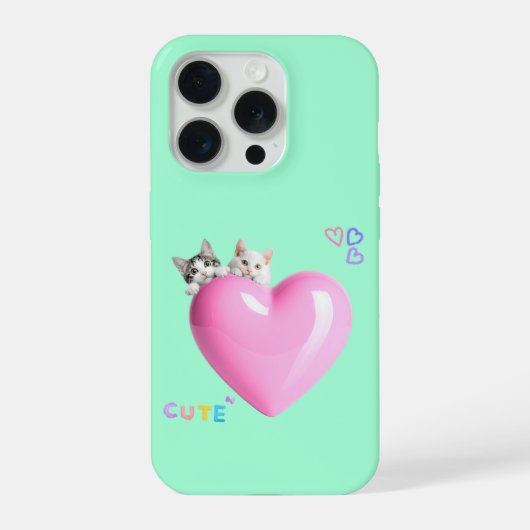 ハートにちょこんと乗るかわいい猫たち♡ iPhoneケース (裏面)