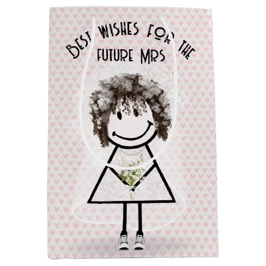 ハートにスニーカーを履いた棒人間花嫁 ミディアムペーパーバッグ (正面)