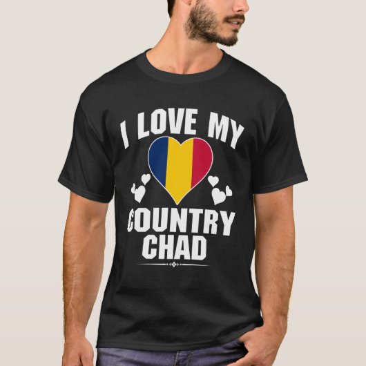 ハートにチャド国旗 私の祖国チャドが大好き Tシャツ (正面)