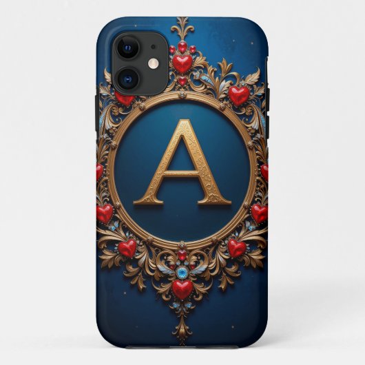 ハートに囲まれたエレガントな金の文字A Case-Mate iPhoneケース (裏面)