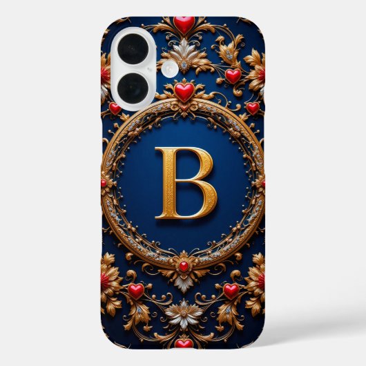 ハートに囲まれたエレガントな金の文字B Case-Mate iPhoneケース (裏面)