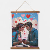 ハートに愛するカップル飛んでいる – ウォールタペストリー (正面)