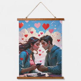 ハートに愛するカップル飛んでいる – ウォールタペストリー