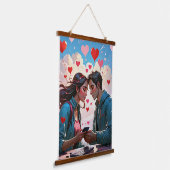 ハートに愛するカップル飛んでいる – ウォールタペストリー (傾斜あり)