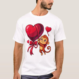 ハートに抱かれたサル バレンタイン Tシャツ