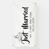 ハートに現代的なデザイン 結婚しました 横断幕 (縦)