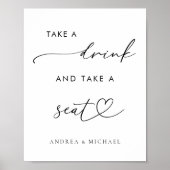 ハートに飲み物を飲み、座席のサインを結婚取る ポスター (正面)