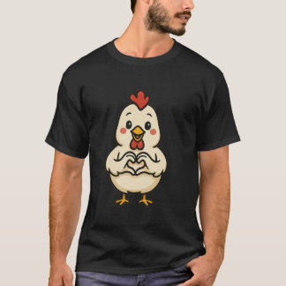ハートのあるニワトリ 面白いニワトリのモチーフとハート Tシャツ