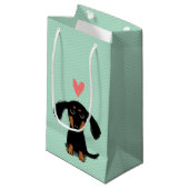ハートのおもしろいな長い髪のダックスフントの子犬 スモールペーパーバッグ (正面アングル)