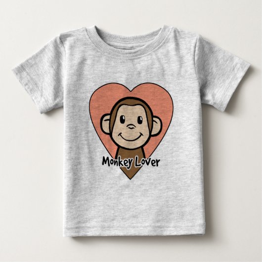 ハートのかわいい漫画の切り貼り芸術のスマイル猿愛 ベビーTシャツ (正面)