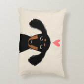 ハートのかわいい長い髪のダックスフントの小犬 アクセントクッション (裏面(縦))
