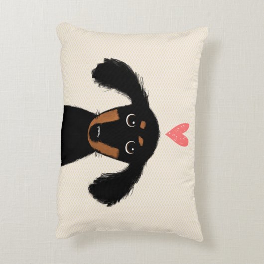 ハートのかわいい長い髪のダックスフントの小犬 アクセントクッション (裏面(縦))