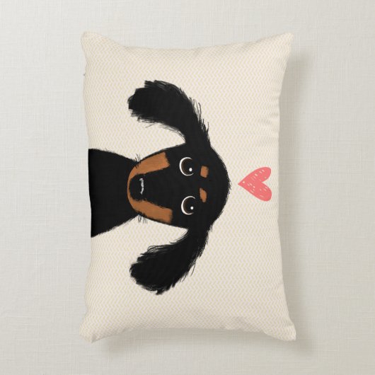 ハートのかわいい長い髪のダックスフントの小犬 アクセントクッション (正面(垂直))