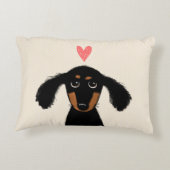 ハートのかわいい長い髪のダックスフントの小犬 アクセントクッション (裏面)