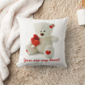 ハートのかわいく柔らかく白いテディー・ベア クッション (ブランケット)