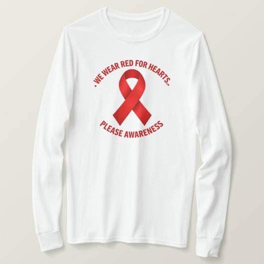 ハートのために赤を着よう - 赤いリボンの啓発 Tシャツ (デザイン正面)