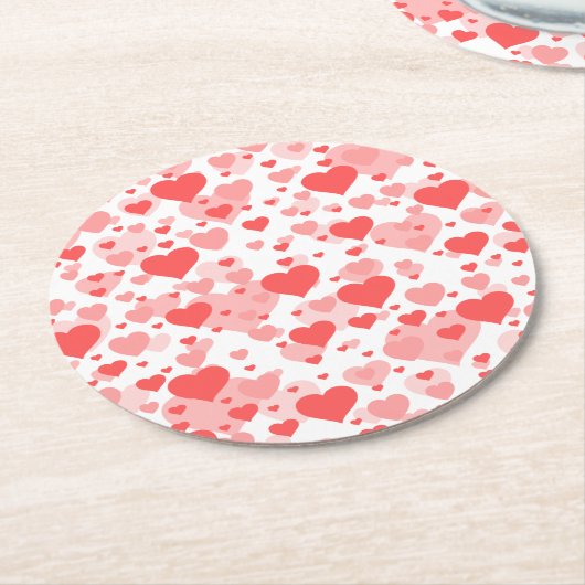 ハートのためのカスタマイズ可能な背景色 ラウンドペーパーコースター (アングル)