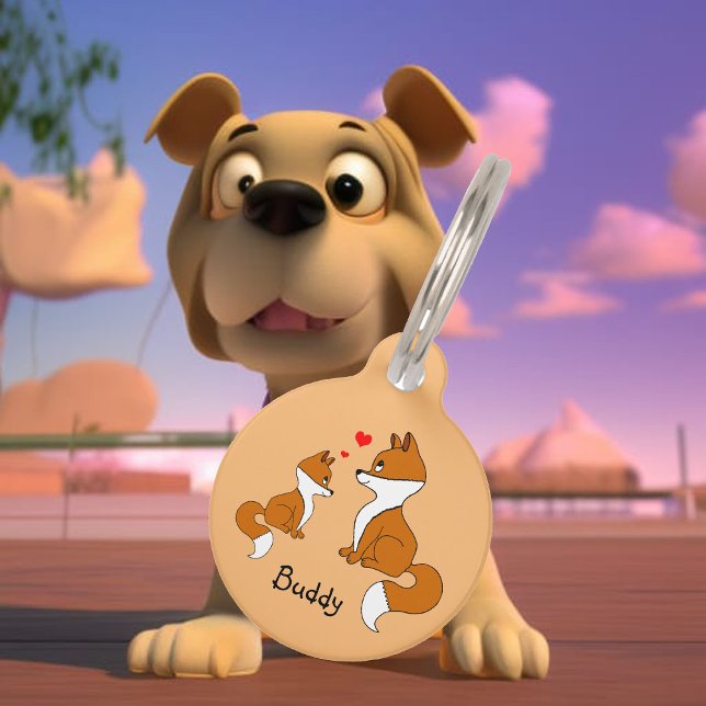 ハートのついたかわいい狐の手描きイラスト ペット　ネームタグ (クリエイターアップロード済み)