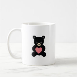 ハートのついた黒いテディベア コーヒーマグカップ