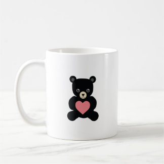 ハートのついた黒いテディベア コーヒーマグカップ
