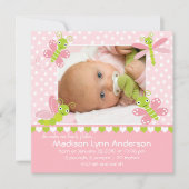 ハートのなびき女の赤ちゃんの写真の発表 案内状 (正面)