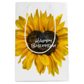 ハートのひまわり 白い背景の誕生日 ミディアムペーパーバッグ (正面)