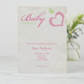 ハートのひものベビーシャワー-ピンク及び緑 招待状 (スタンド正面)