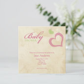 ハートのひものベビーシャワー-ピンク及び緑 招待状 (スタンド正面)