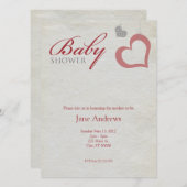 ハートのひものベビーシャワー-赤及び黒 招待状 (正面/裏面)