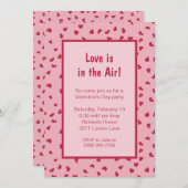 ハートのまわりにズオールピンクバレンタインデーパーティー 招待状 (正面/裏面)