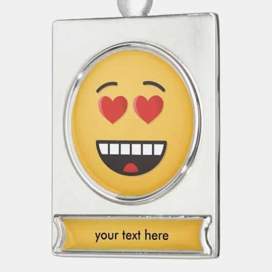 ハートのような目をした笑顔の顔 シルバープレートバナーオーナメント (左)