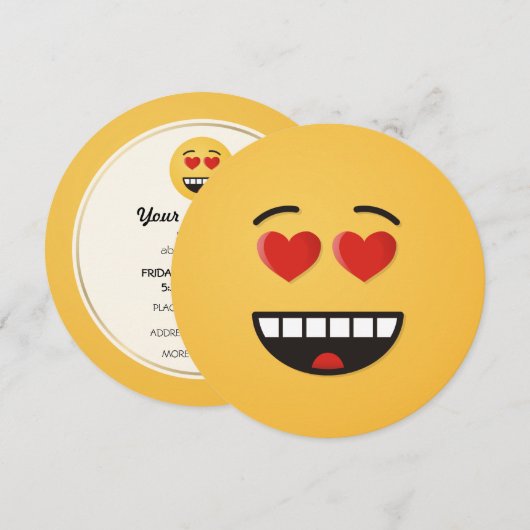 ハートのような目をした笑顔の顔 招待状 (正面/裏面)