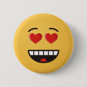 ハートのような目をした笑顔の顔 缶バッジ (正面)