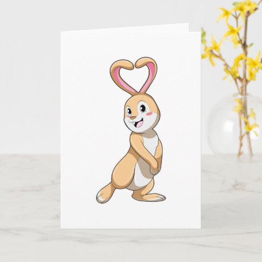 ハートのウサギ カード (黄色い花)