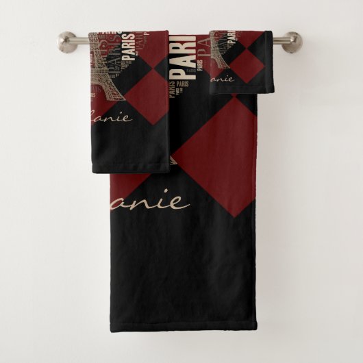 ハートのエッフェル塔および銘刻文字パリ バスタオルセット (インサイチュ)