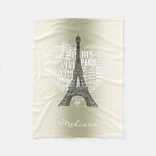 ハートのエッフェル塔及び銘刻文字パリ フリースブランケット (正面)