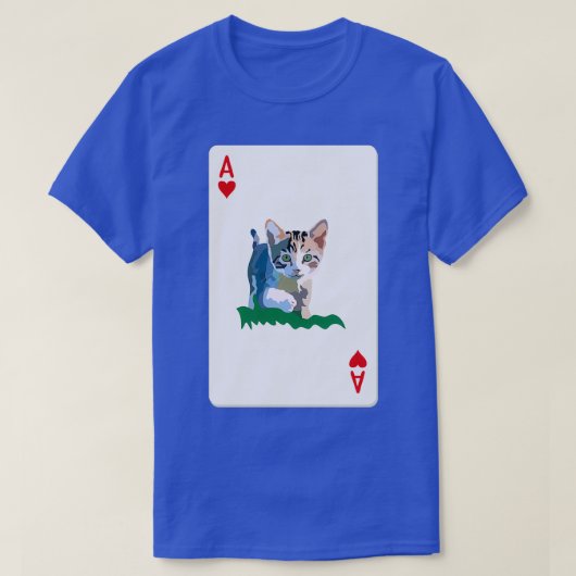ハートのエースのトランプに猫 Tシャツ (デザイン正面)