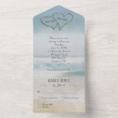 ハートのオーシャン ウォーター カラー オールインワン招待状 (内側)