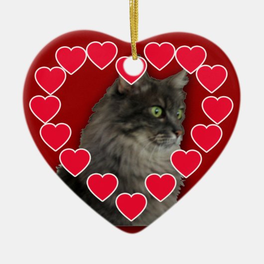 ハートのオーナメントが付いているカスタマイズペット写真 セラミックオーナメント (正面)