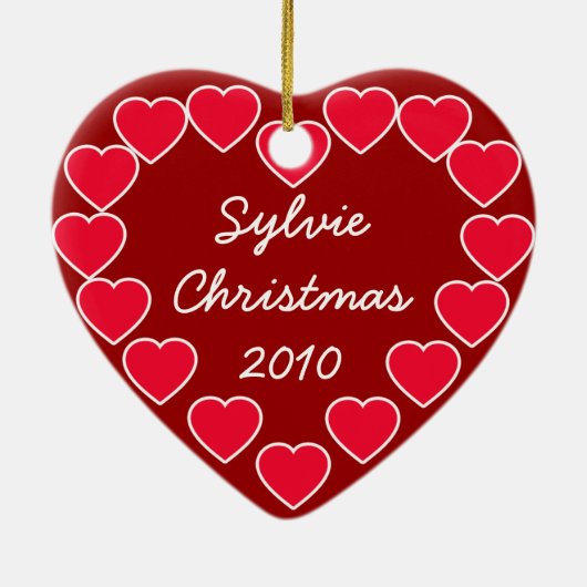 ハートのオーナメントが付いているカスタマイズペット写真 セラミックオーナメント (裏面)