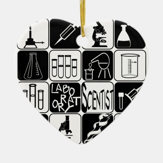 ハートのオーナメントの実験室の科学者用具 セラミックオーナメント (正面)