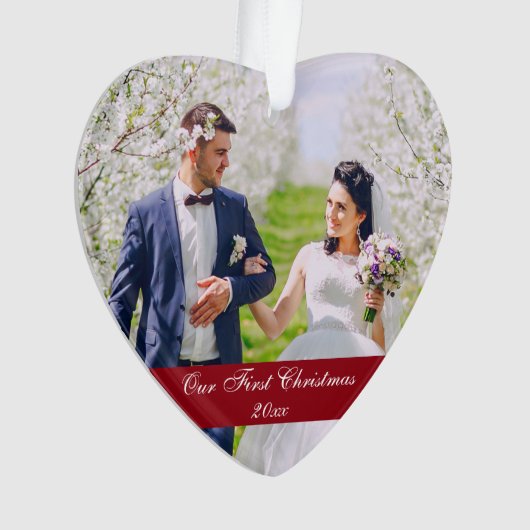 ハートのオーナメントを結婚する私達の初めてのクリスマス オーナメント (正面)